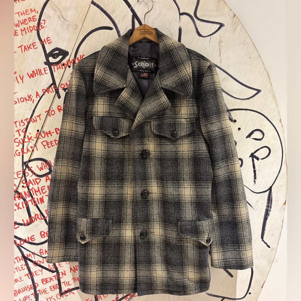 VINTAGE Schott NYC Wool Plaid Rancher Jacket Made in USA Western Trail Coat S